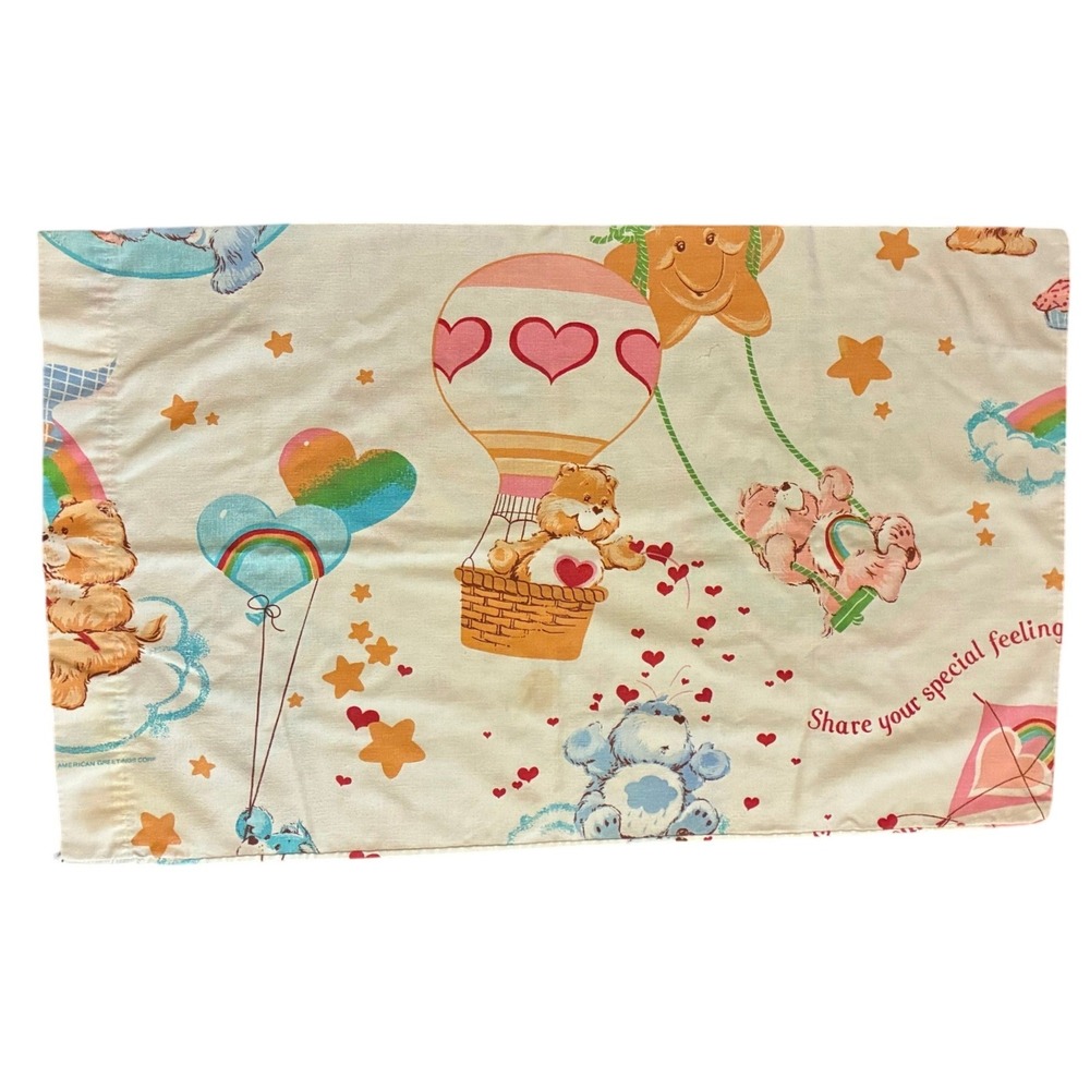 Vintage 1983 Care Bears Pillowcase American Greetings Rainbows Hearts 80s Kids